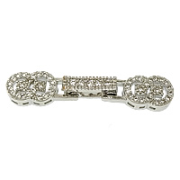 Brass Fold Over Clasp, platinum plated, with connector bar & micro pave cubic zirconia, 33mm, 14x6.5x3.5mm, Hole:Approx 0.5mm, 5Sets/Lot, Sold By Lot