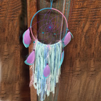 Fashion Dream Catcher, Iron, with Lace & Feather & Glass Seed Beads, Flat Round, lead & cadmium free, 150x300mm, 3PCs/Bag, Sold By Bag