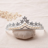 Bridal Tiaras Zinc Alloy with ABS Plastic Pearl silver color plated for bridal & with rhinestone lead & cadmium free 150mm Sold By Bag