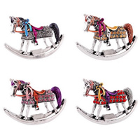 Rhinestone Brooch, Tibetan Style, Horse, antique silver color plated, enamel & with rhinestone, more colors for choice, nickel, lead & cadmium free, 37x52mm, 12PCs/Lot, Sold By Lot