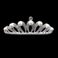 Bridal Tiaras Zinc Alloy with ABS Plastic Pearl silver color plated for bridal & with rhinestone lead & cadmium free 130mm Sold By Bag