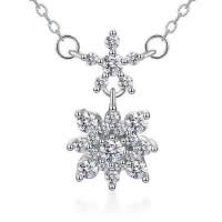 Cubic Zircon Micro Pave 925 Sterling Silver Necklace, with 1.3lnch extender chain, Flower, oval chain & micro pave cubic zirconia, 19x11mm, Length:Approx 15.7 Inch, 3Strands/Lot, Sold By Lot