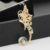Fashion Earring Cuff and Wraps Zinc Alloy with rubber earnut 316L stainless steel post pin Butterfly gold color plated with rhinestone nickel lead & cadmium free Sold By Lot