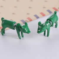 Tibetan Style Split Earring, 316L stainless steel post pin, Pig, painted, green, nickel, lead & cadmium free, 30x14mm, 3Pairs/Lot, Sold By Lot