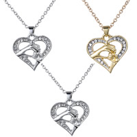 Zinc Alloy Jewelry Necklace with 2.4lnch extender chain Heart plated Mother Day Jewelry & oval chain & with rhinestone nickel lead & cadmium free Length Approx 17 Inch Sold By Lot