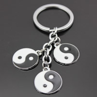 Tibetan Style Key Chain, with iron ring, Flat Round, platinum color plated, ying yang & enamel, lead & cadmium free, 20mm, Hole:Approx 32mm, Length:Approx 3-3.5 Inch, 3Strands/Bag, Sold By Bag