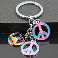 Zinc Alloy Key Chain with iron ring Peace Logo platinum color plated enamel lead & cadmium free 20mm Approx 32mm Length Approx 3-3.5 Inch Sold By Bag
