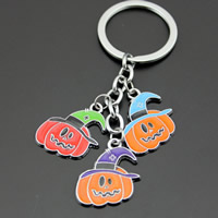 Zinc Alloy Key Chain with iron ring Pumpkin platinum color plated Halloween Jewelry Gift & enamel lead & cadmium free Approx 32mm Length Approx 3-3.5 Inch Sold By Bag