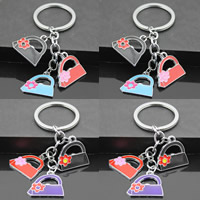 Zinc Alloy Key Chain with iron ring Handbag platinum color plated enamel mixed colors lead & cadmium free Approx 32mm Length Approx 3-3.5 Inch Sold By Bag