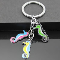 Tibetan Style Key Chain, with iron ring, Seahorse, platinum color plated, enamel, lead & cadmium free, 11x30mm, Hole:Approx 32mm, Length:Approx 3-3.5 Inch, 3Strands/Bag, Sold By Bag