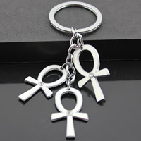 Tibetan Style Key Chain, with iron ring, Ankh Cross, platinum color plated, enamel & with rhinestone, lead & cadmium free, 20x35mm, Hole:Approx 32mm, Length:Approx 3-3.5 Inch, 3Strands/Bag, Sold By Bag