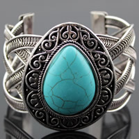 Tibetan Style Cuff Bangle, with Turquoise, Teardrop, antique silver color plated, lead & cadmium free, 45mm, Inner Diameter:Approx 45mm, Length:Approx 7.5 Inch, 3PCs/Bag, Sold By Bag