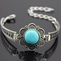 Zinc Alloy Bracelet with Turquoise with 5cm extender chain Flower antique silver color plated lead & cadmium free 45mm Length Approx 7.5 Inch Sold By Bag