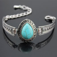 Tibetan Style Bracelet, with Turquoise, with 5cm extender chain, Teardrop, antique silver color plated, lead & cadmium free, 45mm, Length:Approx 7.5 Inch, 3Strands/Bag, Sold By Bag
