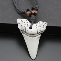 Resin Necklace, with Waxed Cotton Cord & Wood, Tooth, imitation ox bone, 35x13x45mm, Length:Approx 17.5 Inch, 3Strands/Bag, Sold By Bag