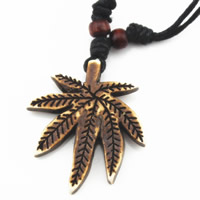 Resin Necklace, with Waxed Cotton Cord & Wood, Marijuana Leaf, imitation ox bone, 44x40mm, Length:Approx 17.5 Inch, 3Strands/Bag, Sold By Bag