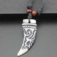 Resin Necklace, with Waxed Cotton Cord & Wood, Horn, imitation ox bone, 52x20mm, Length:Approx 17.5 Inch, 3Strands/Bag, Sold By Bag