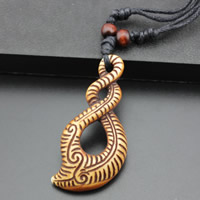 Resin Necklace with Waxed Cotton Cord & Wood imitation ox bone Length Approx 17.5 Inch Sold By Bag