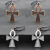 Resin Necklace, with Waxed Cotton Cord & Wood, Ankh Cross, imitation ox bone, more colors for choice, 42x63mm, Length:Approx 17.5 Inch, 3Strands/Bag, Sold By Bag