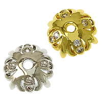 Brass Bead Cap, Flower, plated, micro pave cubic zirconia, more colors for choice, nickel, lead & cadmium free, 8.50x8.50x3mm, Hole:Approx 1.8mm, 50PCs/Lot, Sold By Lot