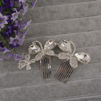 Bridal Decorative Hair Comb Zinc Alloy with Glass Butterfly silver color plated faceted & with rhinestone lead & cadmium free Sold By Bag