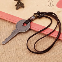 Cowhide Necklace with Zinc Alloy Key plated adjustable 3mm Sold Per Approx 15 Inch Strand