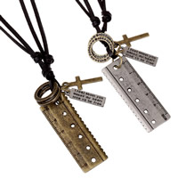 Cowhide Sweater Necklace with Zinc Alloy ruler plated adjustable & with letter pattern 3mm Sold Per Approx 27 Inch Strand