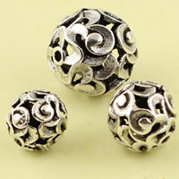 Hollow Brass Beads, Round, antique silver color plated, different size for choice, lead & cadmium free, Hole:Approx 1mm, 10PCs/Bag, Sold By Bag