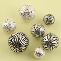 Messing hohle Perlen, rund, versilbert, verschiedene Größen vorhanden, gemischte Farben, frei von Blei & Kadmium, 10PCs/Tasche, verkauft von Tasche