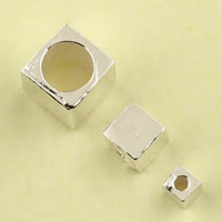 Brass Jewelry Beads Cube real silver plated lead & cadmium free Sold By Bag