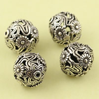 Hollow Brass Beads, Round, antique silver color plated, lead & cadmium free, 10mm, Hole:Approx 1mm, 10PCs/Bag, Sold By Bag