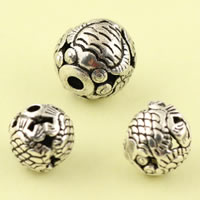 Hollow Brass Beads, Round, antique silver color plated, different size for choice, lead & cadmium free, 10PCs/Bag, Sold By Bag