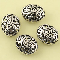 Hollow Brass Beads, Oval, antique silver color plated, lead & cadmium free, 12.30x15.20x8.30mm, Hole:Approx 1mm, 10PCs/Bag, Sold By Bag