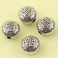 Hollow Brass Beads, Flat Round, antique silver color plated, lead & cadmium free, 10mm, Hole:Approx 2mm, 10PCs/Bag, Sold By Bag