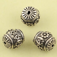Brass Jewelry Beads, Drum, antique silver color plated, lead & cadmium free, 10.52mm, Hole:Approx 1mm, 10PCs/Bag, Sold By Bag