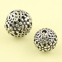 Hollow Brass Beads, Round, antique silver color plated, lead & cadmium free, 145mm, Hole:Approx 2.5mm, 10PCs/Bag, Sold By Bag