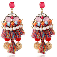 Fashion Fringe Earrings Zinc Alloy with Nylon Cord & Glass Pearl & Resin 316L stainless steel post pin Tassel gold color plated Bohemian style & faceted nickel lead & cadmium free Sold By Lot