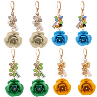 Tibetan Style Lever Back Earring, with aluminum flower ornament & Crystal, 316L stainless steel earring lever back clip, Flower, gold color plated, faceted, more colors for choice, nickel, lead & cadmium free, 30x75mm, 3Pairs/Lot, Sold By Lot