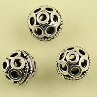 Hollow Brass Beads, antique silver color plated, lead & cadmium free, 8.4mm, Hole:Approx 1mm, 10PCs/Bag, Sold By Bag