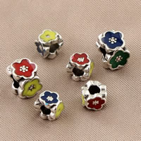 Brass Jewelry Beads, Flower, antique silver color plated, enamel, mixed colors, lead & cadmium free, 8x6.6mm, Hole:Approx 3.5mm, 10PCs/Bag, Sold By Bag
