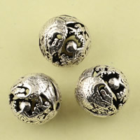 Hollow Brass Beads, Round, antique silver color plated, lead & cadmium free, 11mm, Hole:Approx 1mm, 10PCs/Bag, Sold By Bag