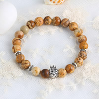 Picture Jasper Bracelet with Zinc Alloy Lion antique silver color plated natural 8mm Sold Per Approx 7.5 Inch Strand