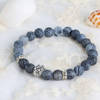 Effloresce Agate Bracelet with rhinestone brass spacer & Zinc Alloy Lion antique silver color plated natural 8mm Sold Per Approx 7.5 Inch Strand