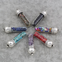 Gemstone Pendants Jewelry, Tibetan Style, with Gemstone & Glass, Capsule, antique silver color plated, different materials for choice, lead & cadmium free, 13x48mm, Hole:Approx 1.5mm, 10PCs/Bag, Sold By Bag