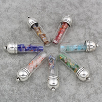 Tibetan Style, with Glass & Millefiori Glass, Capsule, antique silver color plated, more colors for choice, lead & cadmium free, 13x48mm, Hole:Approx 1.5mm, 3PCs/Bag, Sold By Bag