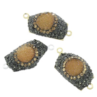 Resin Connector, with Rhinestone Clay Pave & Brass, plated, imitation druzy quartz & 1/1 loop, mixed colors, 30x16x7mm, Hole:Approx 1mm, 5PCs/Bag, Sold By Bag