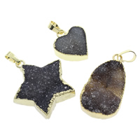 Natural Agate Druzy Pendant, Ice Quartz Agate, with brass bail, gold color plated, druzy style, 15x24x7mm-30x33x9mm, Hole:Approx 5x7mm, 5PCs/Bag, Sold By Bag