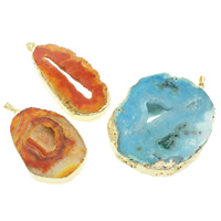 Natural Agate Druzy Pendant, Ice Quartz Agate, with brass bail, gold color plated, druzy style & mixed, 36x56x9mm-56x69x12mm, Hole:Approx 5x7mm, 5PCs/Bag, Sold By Bag