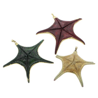 Starfish Pendant, with brass bail, gold color plated, dyed, more colors for choice, 74x8mm-101x96x8mm, Hole:Approx 5x7mm, 5PCs/Bag, Sold By Bag