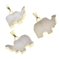 Natural Agate Druzy Pendant Ice Quartz Agate with brass bail Elephant gold color plated druzy style - Approx Sold By Bag